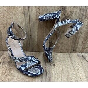 Madewell Open Toe Ankle Strappy Snake Skin Block Heels Women's Size 9.5 Gray